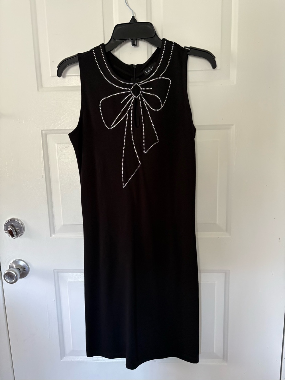Nicole Miller Black Sleeveless Dress with Rhinestone Bow